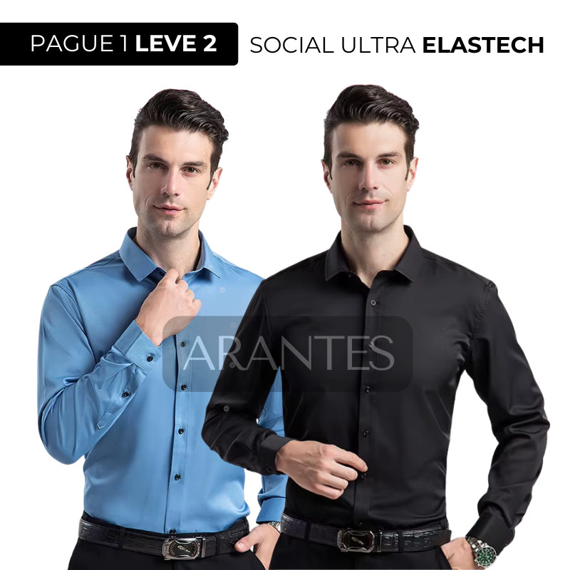 Camisa Social Anti amassados + Relogio de Brinde - UltraElastechPro - Compre 1 Leve 2